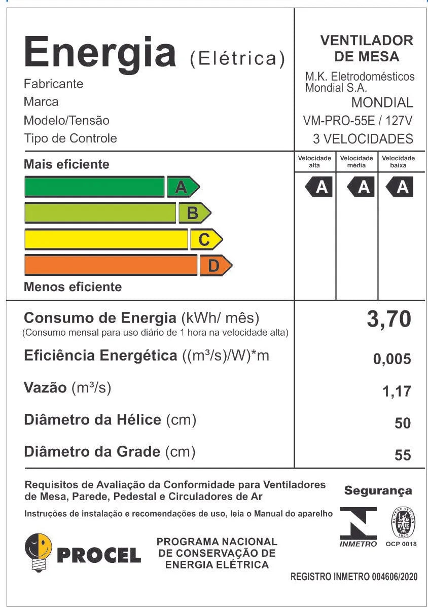 Ventilador de Mesa Mondial Turbo Pro VM-PRO-55E