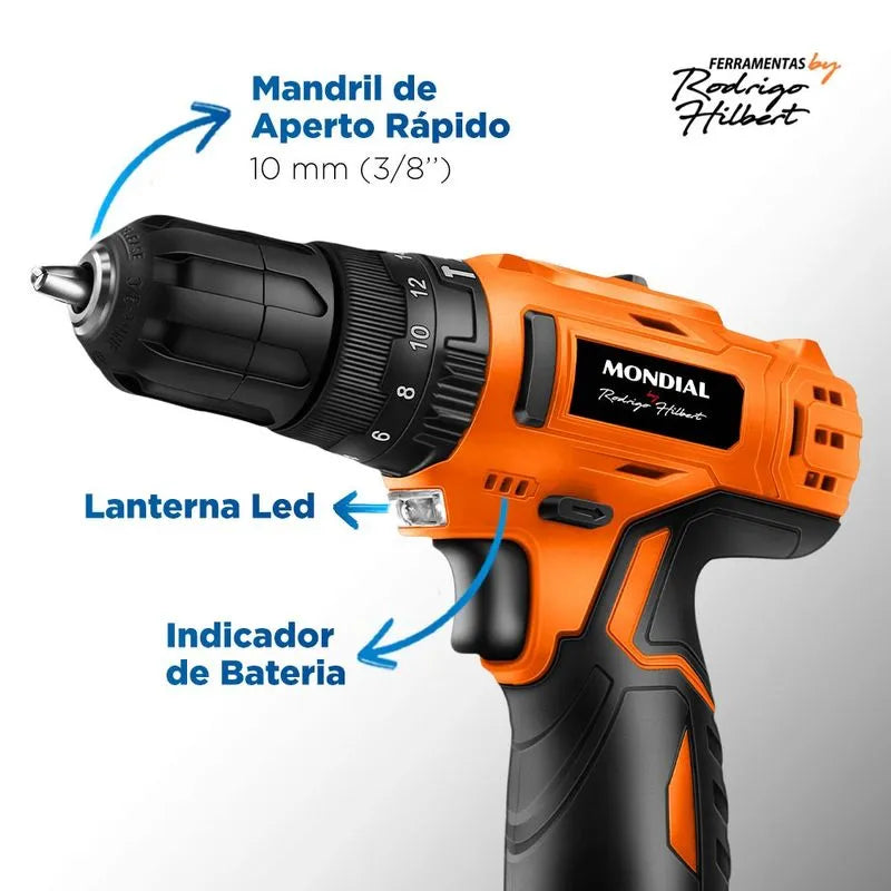 Parafusadeira e Furadeira com Impacto Mondial PI-RH-01M