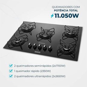 Cooktop a Gás 5 Bocas Mondial CTG-02