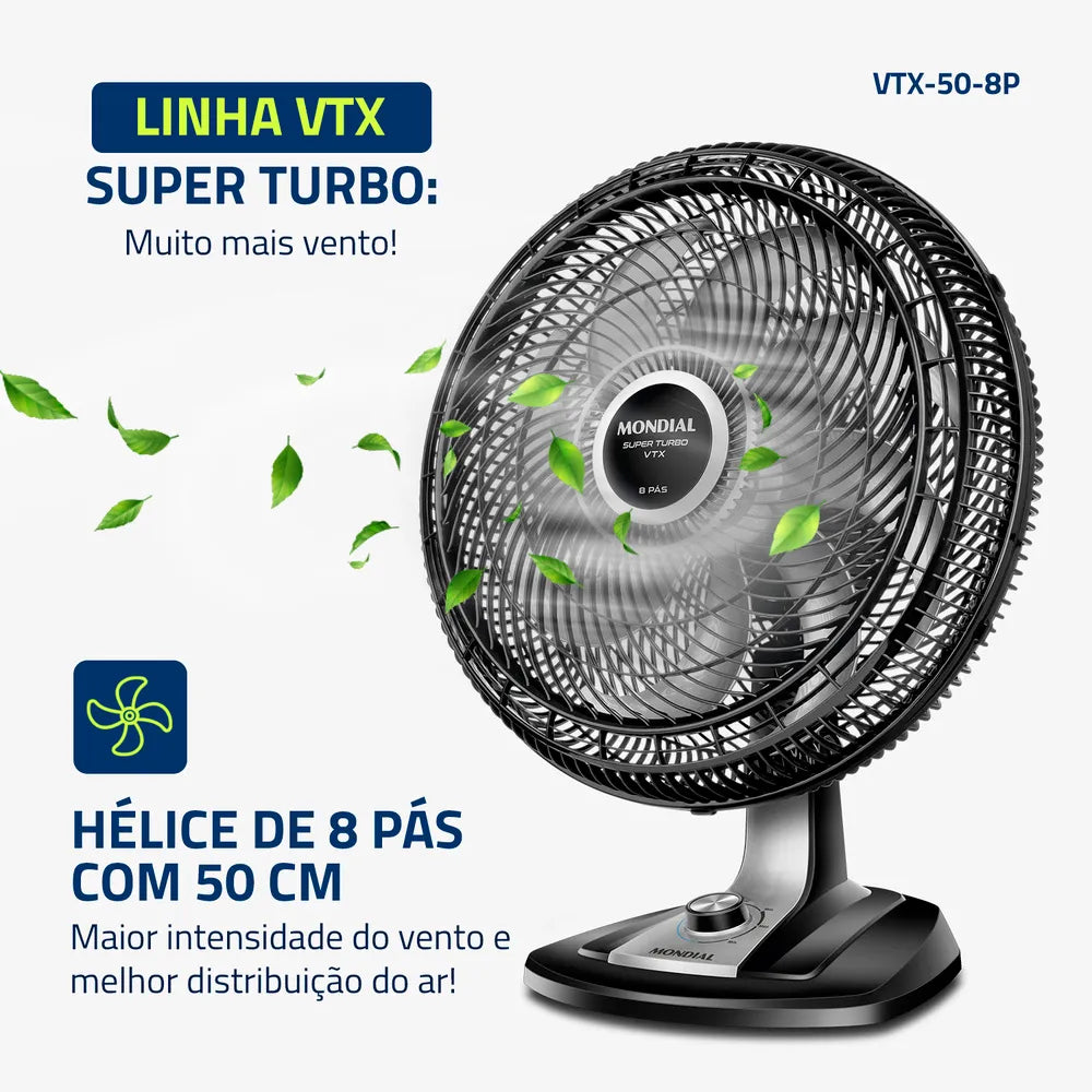 Ventilador de Mesa Mondial Turbo 8 Pás 50cm VTX-50-8P